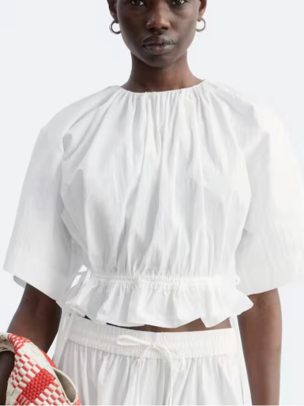 & Other Stories White Gathered Neck Drawstring Peplum Top